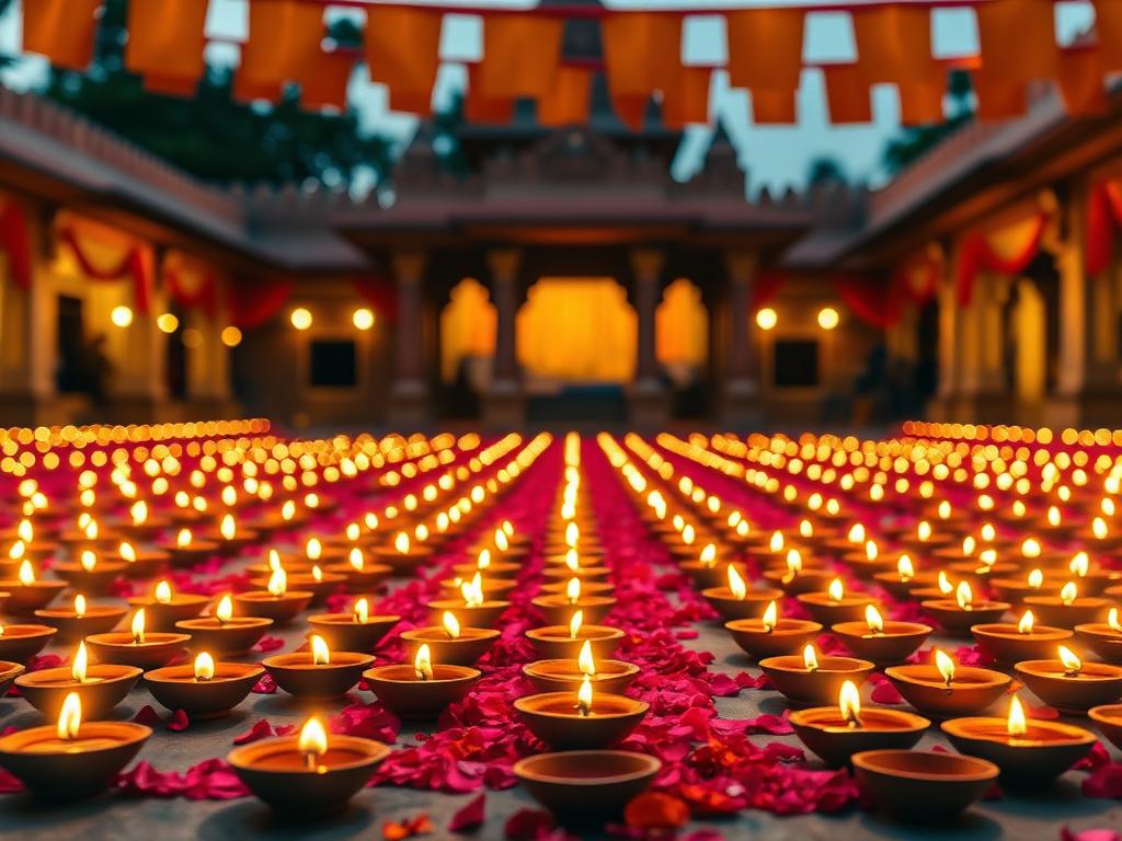 Diyas in the Mandir courtyard